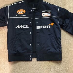 Abercrombie Kids McLaren Dark Navy Racing Bomber Jacket with Orange Accents